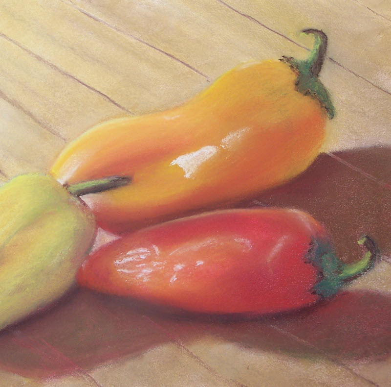 Chili Peppers, a still life pastel painting by Deb Ward